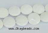 CAA01 15.5 inches 14mm faceted coin white agate gemstone beads