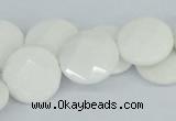 CAA02 15.5 inches 18mm faceted coin white agate gemstone beads