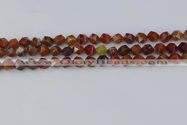 CAA1001 15.5 inches 8mm faceted nuggets red moss agate beads