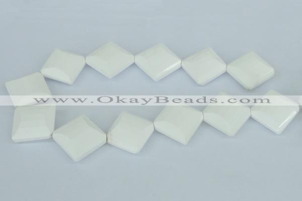 CAA11 15.5 inches 25*25mm faceted diamond white agate gemstone beads