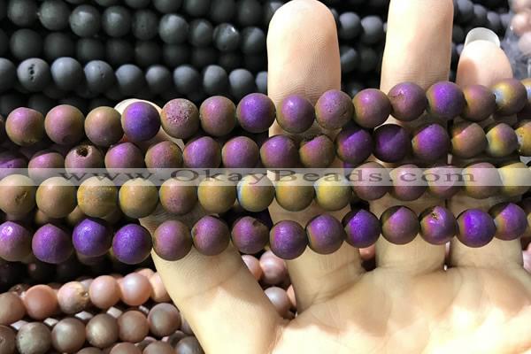 CAA1294 15.5 inches 8mm round matte plated druzy agate beads