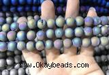 CAA1318 15.5 inches 10mm round matte plated druzy agate beads