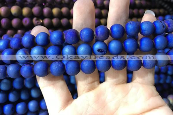 CAA1319 15.5 inches 10mm round matte plated druzy agate beads