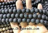 CAA1320 15.5 inches 10mm round matte plated druzy agate beads