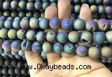 CAA1339 15.5 inches 12mm round matte plated druzy agate beads