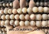 CAA1352 15.5 inches 14mm round matte plated druzy agate beads