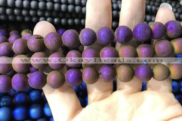 CAA1354 15.5 inches 14mm round matte plated druzy agate beads