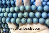 CAA1357 15.5 inches 14mm round matte plated druzy agate beads