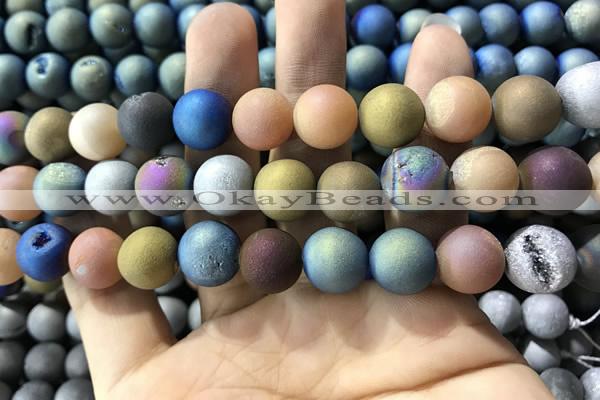 CAA1362 15.5 inches 14mm round matte plated druzy agate beads