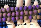 CAA1374 15.5 inches 16mm round matte plated druzy agate beads