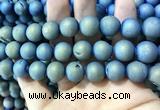 CAA1377 15.5 inches 16mm round matte plated druzy agate beads