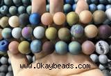 CAA1382 15.5 inches 16mm round matte plated druzy agate beads