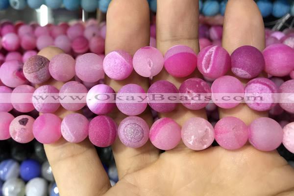 CAA1452 15.5 inches 14mm round matte druzy agate beads