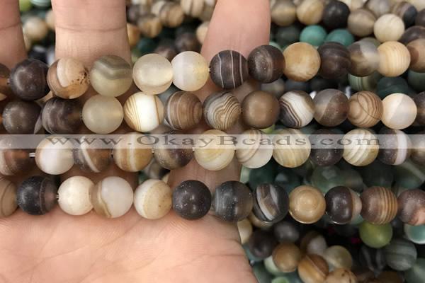 CAA1478 15.5 inches 12mm round matte banded agate beads wholesale