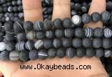 CAA1488 15.5 inches 12mm round matte banded agate beads wholesale