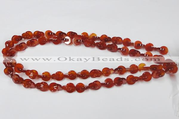 CAA153 15.5 inches 12*12mm curved moon red agate gemstone beads