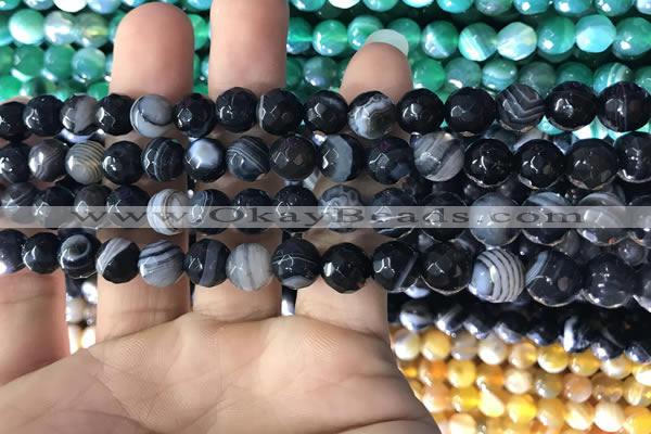 CAA1641 15.5 inches 8mm faceted round banded agate beads