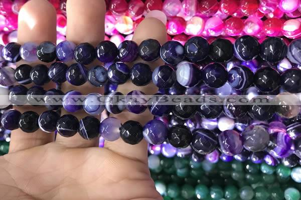 CAA1651 15.5 inches 8mm faceted round banded agate beads