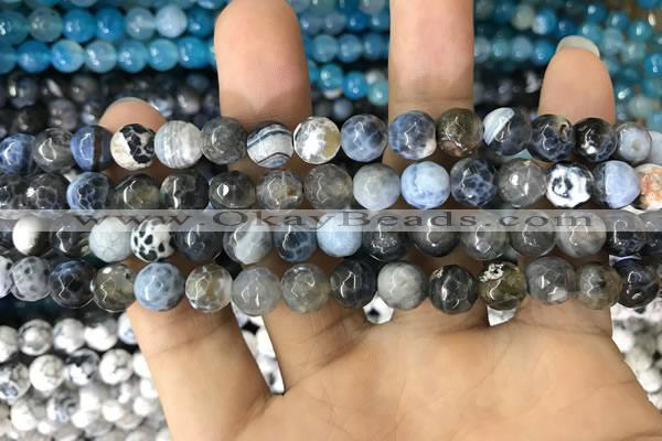 CAA1701 15 inches 8mm faceted round fire crackle agate beads