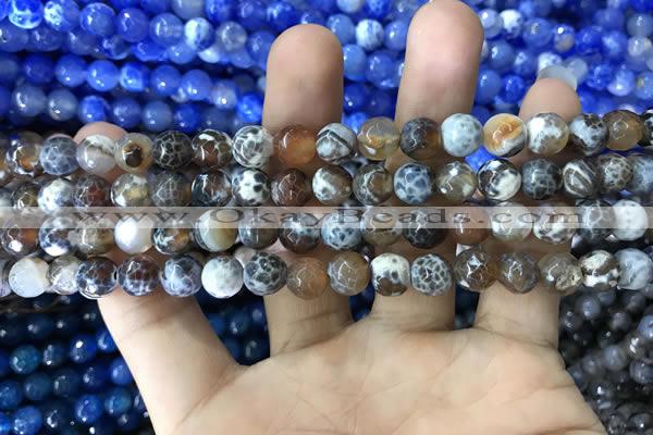 CAA1704 15 inches 8mm faceted round fire crackle agate beads