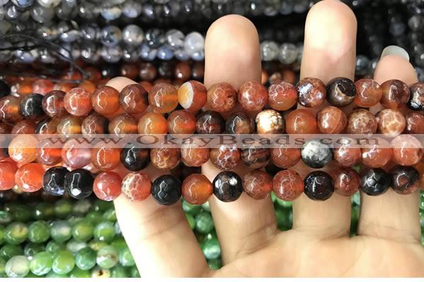 CAA1713 15 inches 8mm faceted round fire crackle agate beads