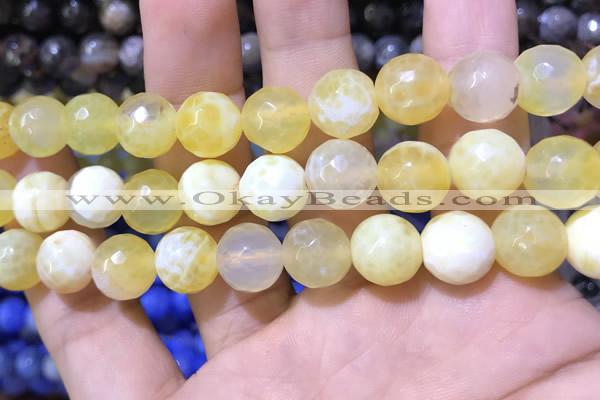 CAA1748 15 inches 12mm faceted round fire crackle agate beads