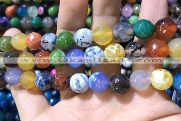 CAA1751 15 inches 12mm faceted round fire crackle agate beads