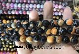 CAA1776 15 inches 10mm faceted round fire crackle agate beads