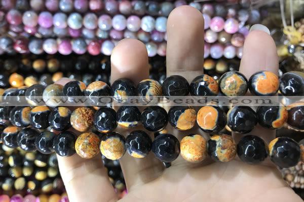 CAA1776 15 inches 10mm faceted round fire crackle agate beads