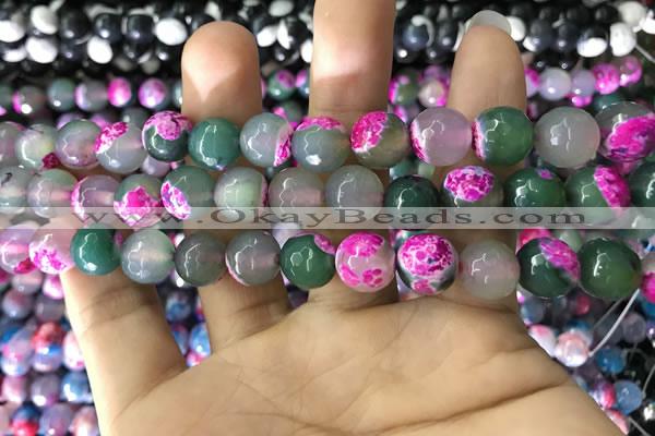 CAA1784 15 inches 10mm faceted round fire crackle agate beads