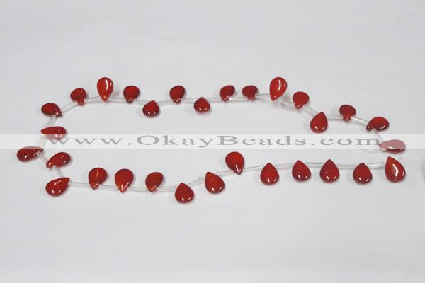 CAA185 Top-drilled 9*13mm flat teardrop red agate gemstone beads