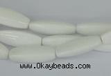 CAA22 15.5 inches 7*20mm faceted rice white agate gemstone beads