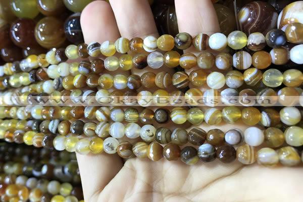 CAA2204 15.5 inches 4mm faceted round banded agate beads