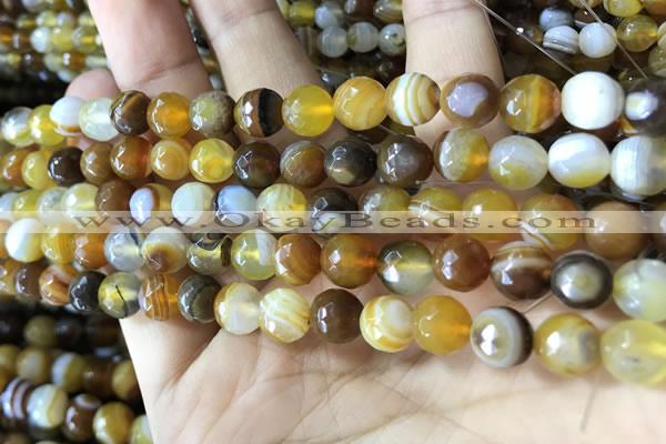 CAA2206 15.5 inches 8mm faceted round banded agate beads