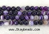 CAA2216 15.5 inches 14mm faceted round banded agate beads