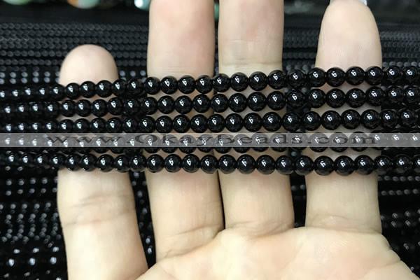 CAA2402 15.5 inches 4mm round black agate beads wholesale