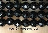 CAA2415 15.5 inches 4mm faceted round black agate beads wholesale