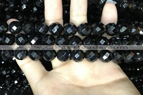 CAA2420 15.5 inches 14mm faceted round black agate beads wholesale