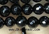 CAA2427 15.5 inches 8mm faceted round black agate beads wholesale