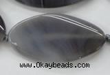 CAA244 15.5 inches 25*50mm twisted oval grey line agate beads