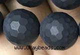 CAA2442 15.5 inches 14mm faceted round matte black agate beads