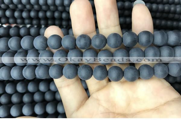 CAA2451 15.5 inches 12mm round matte black agate beads wholesale