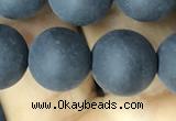 CAA2452 15.5 inches 14mm round matte black agate beads wholesale