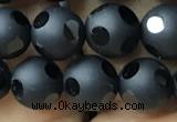 CAA2459 15.5 inches 8mm carved round matte black agate beads