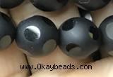 CAA2461 15.5 inches 12mm carved round matte black agate beads