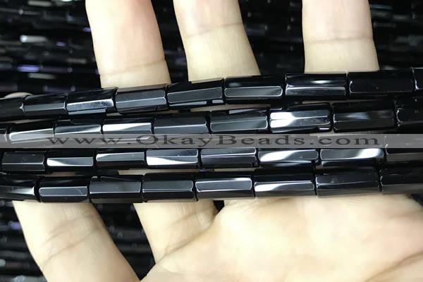 CAA2476 15.5 inches 6*16mm faceted tube black agate beads