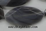 CAA249 15.5 inches 26*50mm faceted oval grey line agate beads