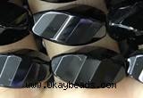 CAA2491 15.5 inches 8*16mm faceted & twisted rice black agate beads