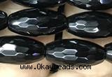 CAA2500 15.5 inches 6*16mm faceted rice black agate beads wholesale