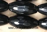 CAA2503 15.5 inches 10*20mm faceted rice black agate beads wholesale